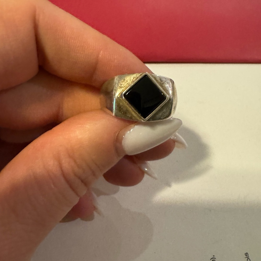 Stunning 925 Sterling silver and onyx vintage size 10 ring 10g - Picture 11 of 16